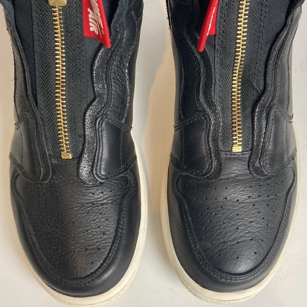 Air Jordan 1 Retro High Zip Black Sail Leather Gold Women’s 7.5 Punk Streetwear